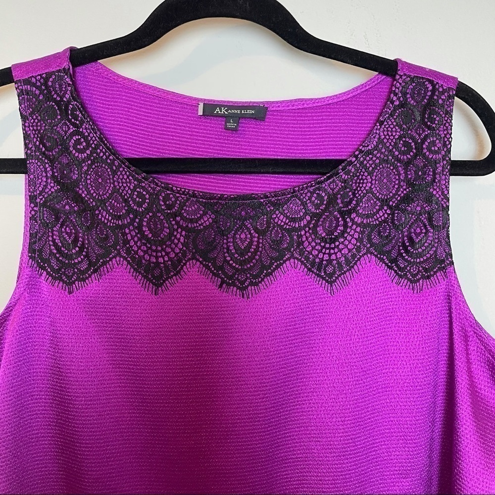 Ann Klein Purple Sleeveless Top with Black Lace NWT - Picture 2 of 8